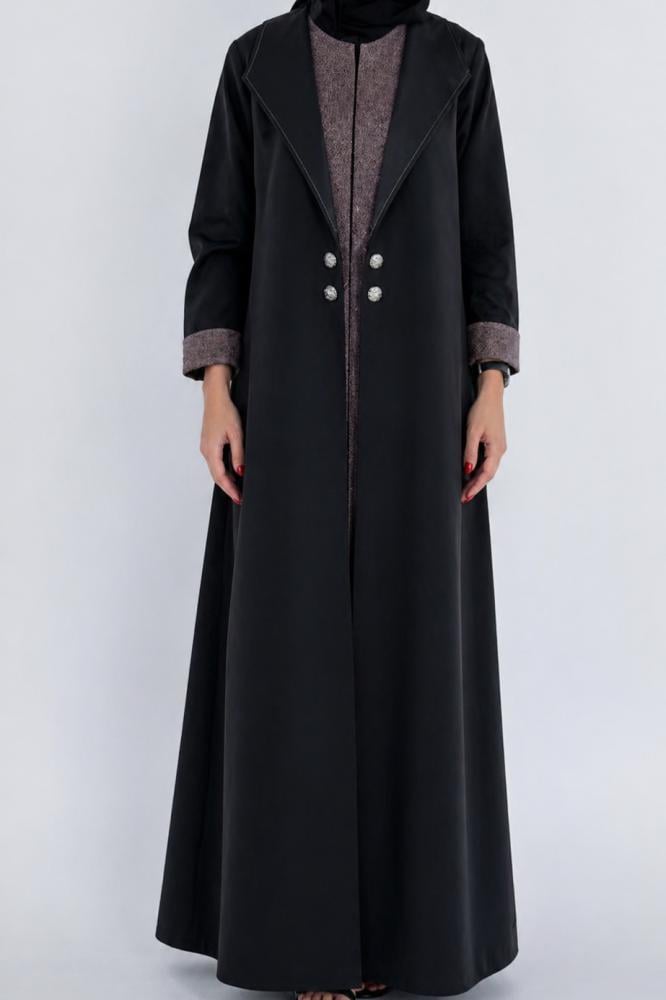 Japanese crepe abaya and Italian feteet with silver buttons#603