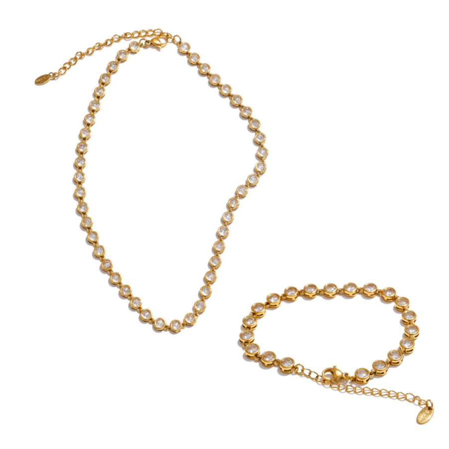 Zircon Necklace and bracelet in 18k Gold Plated
