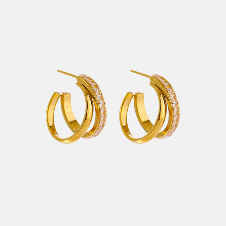 Zirconia Gold Plated Hoop Earrings