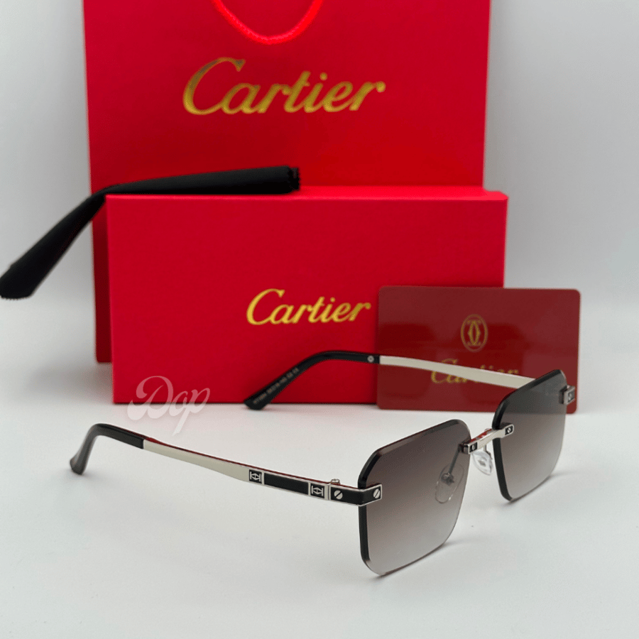 Cartier square silver sunglasses with smoked lenses