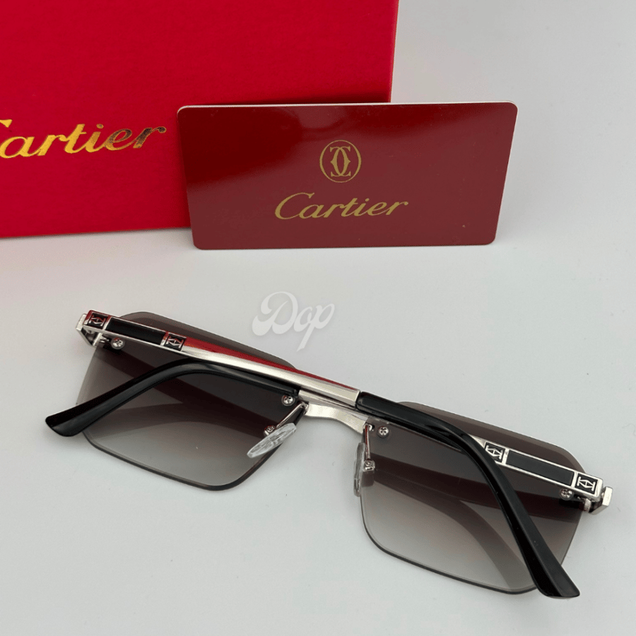 Cartier square silver sunglasses with smoked lenses