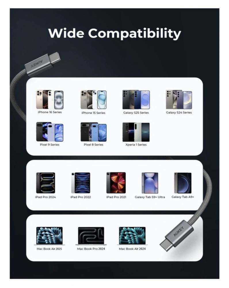كابل Type-C  يدعم 240w شركة AUKEY