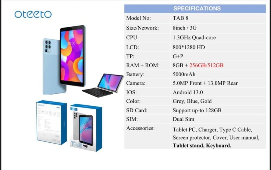تابلت tap 8  شركة OTEETO