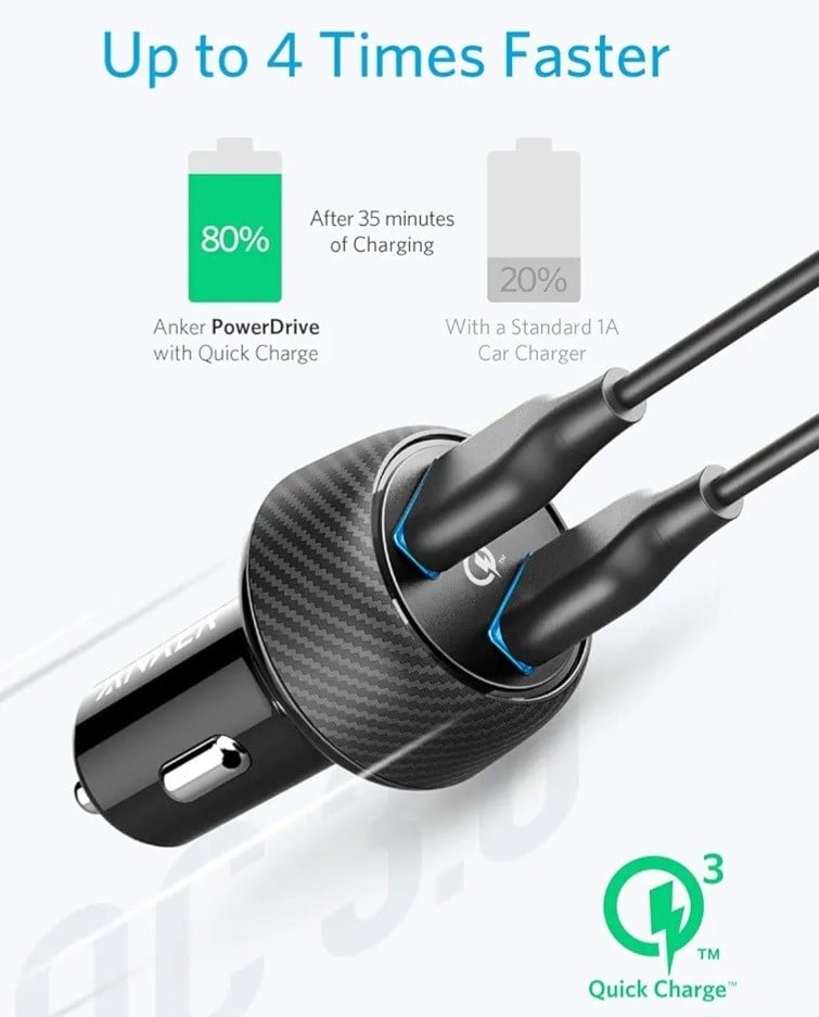 شاحن سياره مدخلين شحن USB - PD لون اسود من 6A Belk