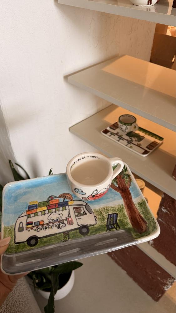 Plate "art painting" + espresso cup