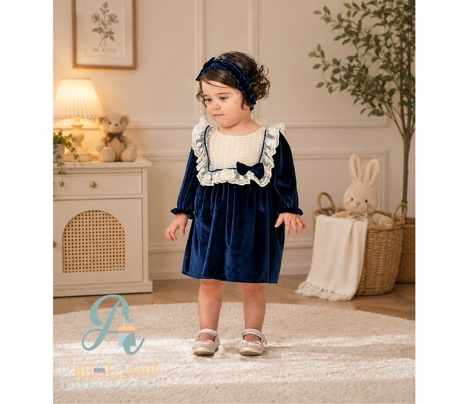 فستان كحلي مع اكسسوار شعر 6436