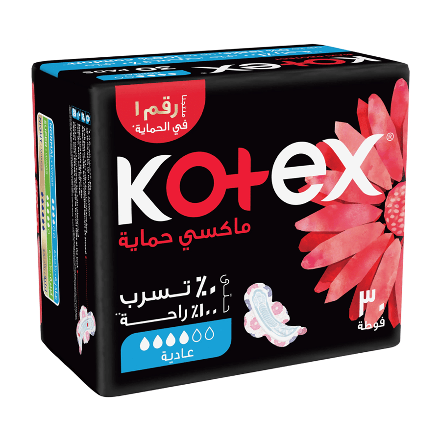 فوط كوتكس ماكسي كومفرت & كلين حجم عادي بالأجنحة - 30 قطعة