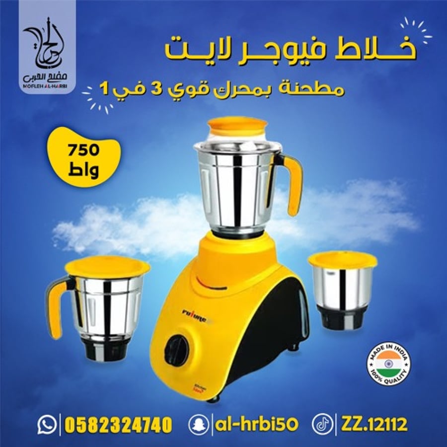 خلاط كهربائي و مطحنة بمحرك قوي 3 في 1 750 واط FUTURE LITE