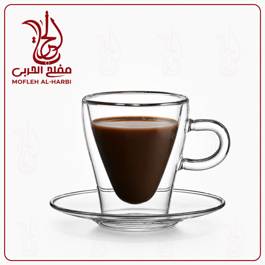 طقم اكواب زجاج 6ح مع صحون الاصلي دبل زجاج