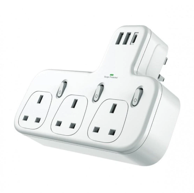 قابس من باستك ب3 منافذ ثلاثية و منفذين USB