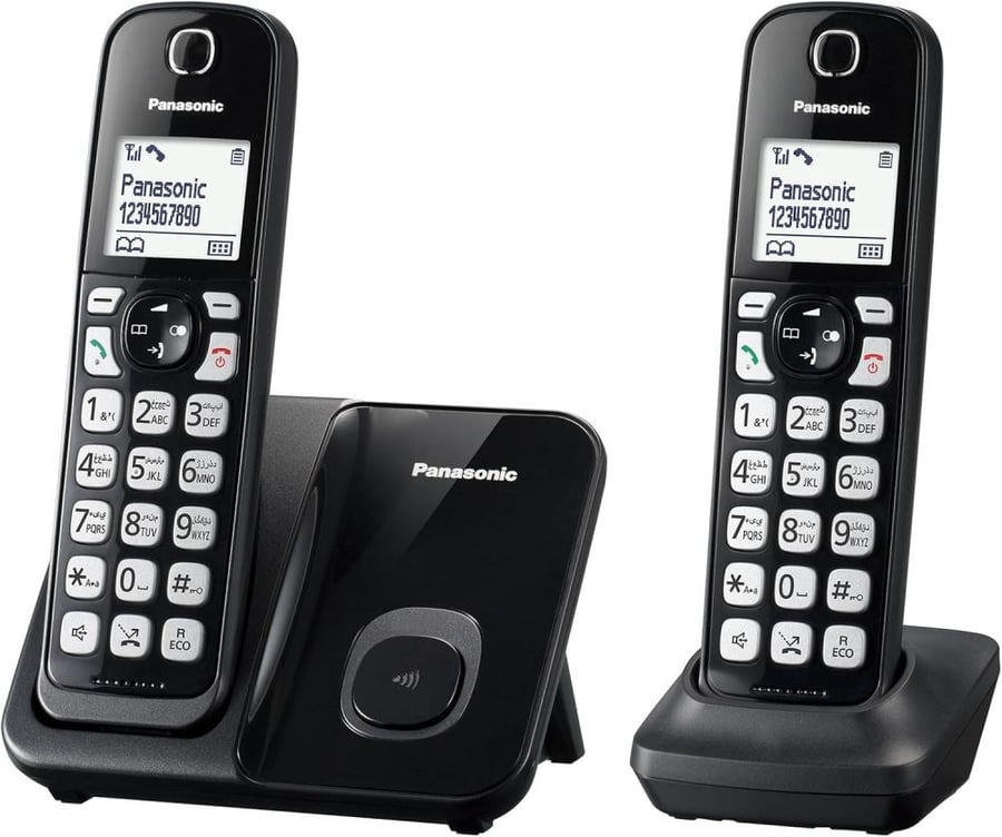 هاتف لاسلكي من مجموعتين بلون أسود من باناسونيك، موديل KX-TGD512UEB