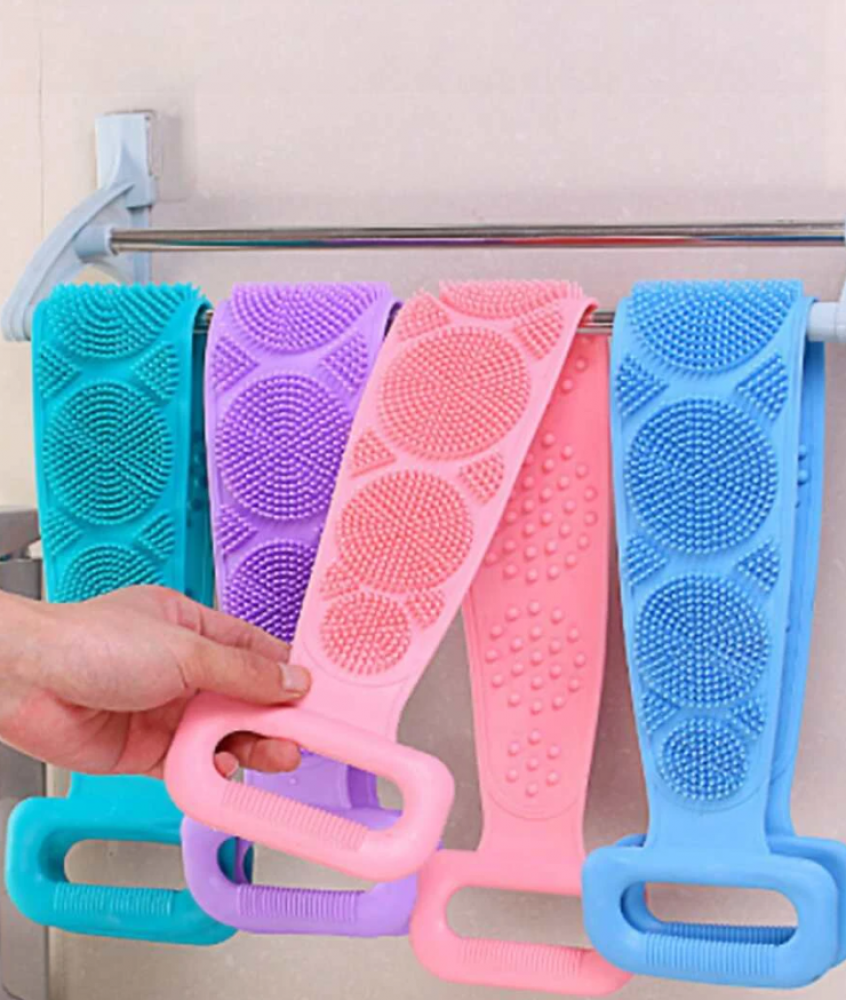 Random silicone exfoliating towel on both sides, bath towel, bath brush for cleaning the back, and bath cleaning towel