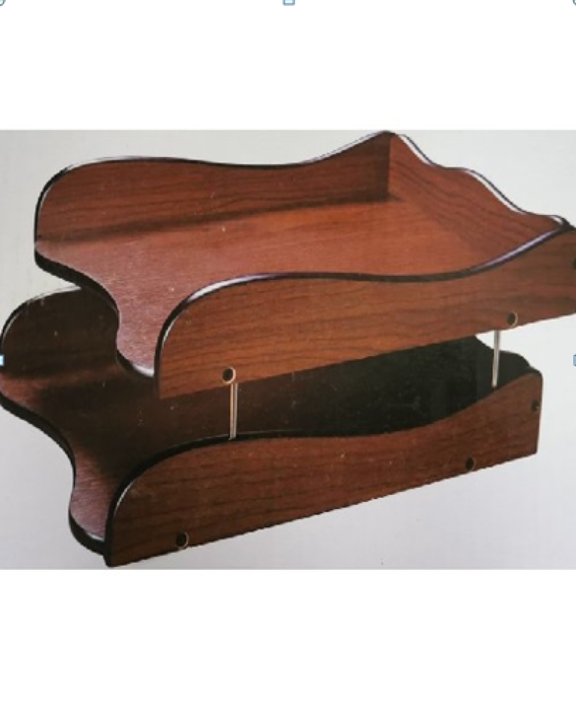 Wooden document holder with 2 shelves