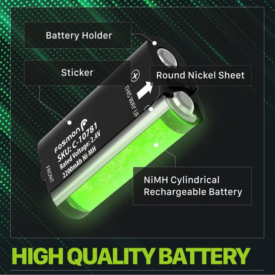 بطارية قابلة لاعادة الشحن 2.4 فولت 2200mAh بسعة عالية للغاية من فوسمون متوافقة مع اكس بوكس سيريس X/S واكس بوكس ون/ون X/ون S ايليت لقاعدة الشحن السريع مع كيبل USB من قطعتين