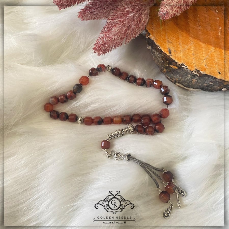 Brazilian agate carved rosary brown