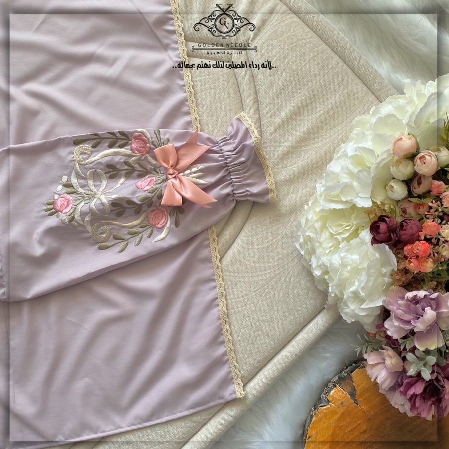 Clothing with embroidered headscarf for the age of obligation, light purple color