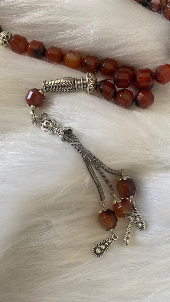 Brazilian agate carved rosary brown