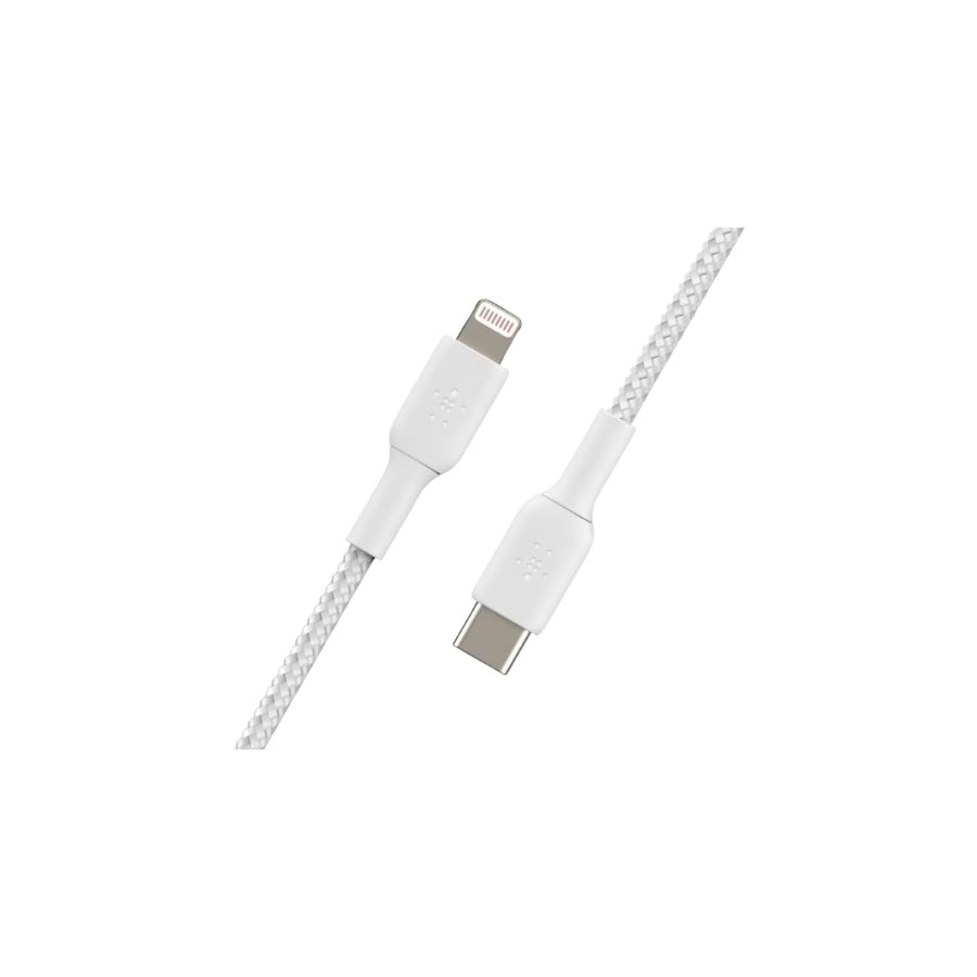 سلك شحن بيلكن USB-C مضفر مع موصل Lightning، بطول 1 متر – أبيض