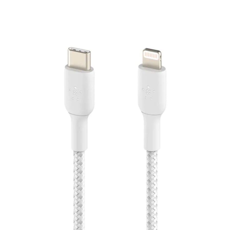 سلك شحن بيلكن USB-C مضفر مع موصل Lightning، بطول 1 متر – أبيض