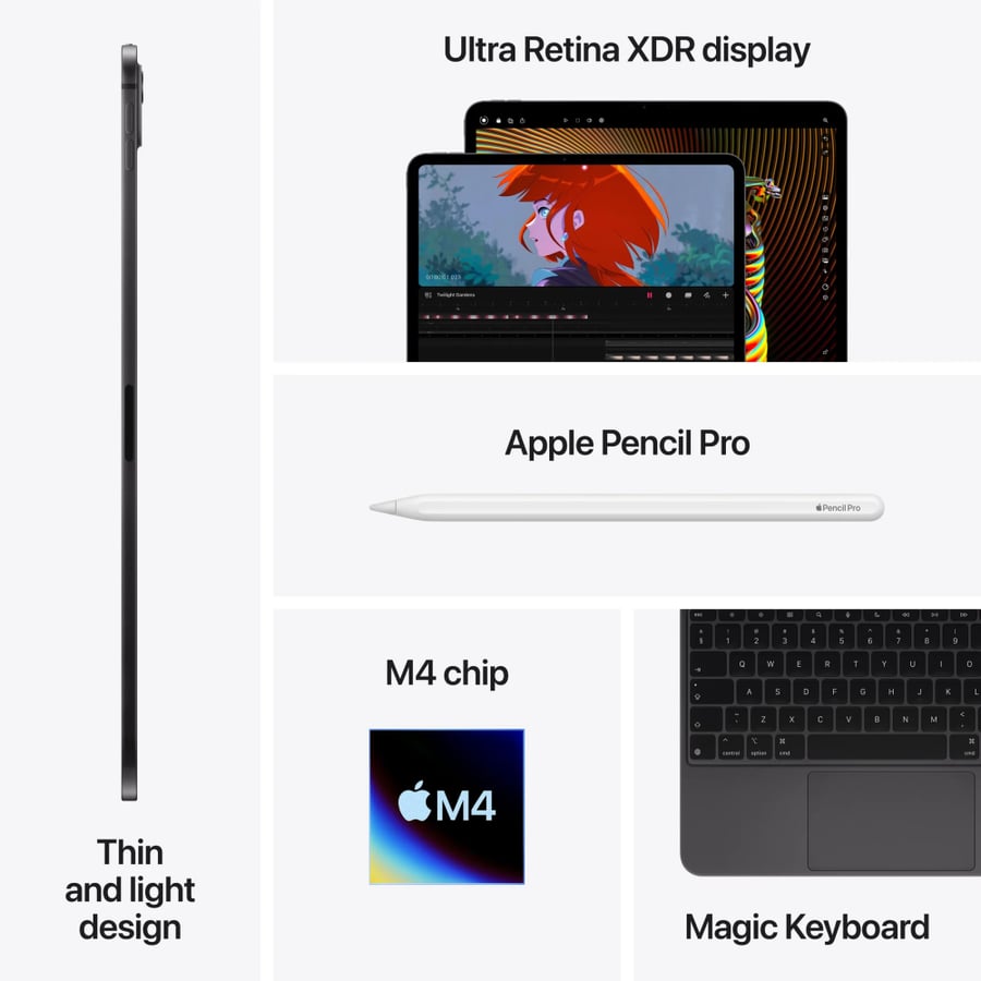ابل ايباد برو 13 انش M4 واي فاي + شريحة 1TB مع شاشه نانو - اسود