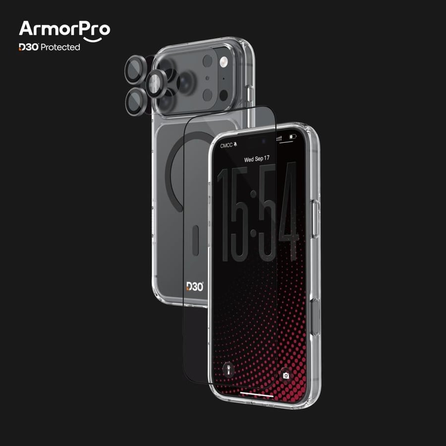 بكج ArmorPro اربعة في واحد ( كفر حماية ماج سيف اسود + حماية شاشة شفاف + كفر للكاميرا + حماية للعدسات ) للايفون 18 برو