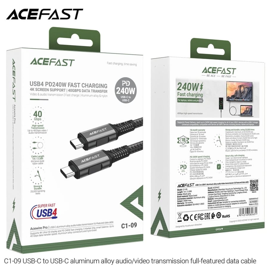 سلك AceFast C1 تايب سي الى تايب سي - اسود