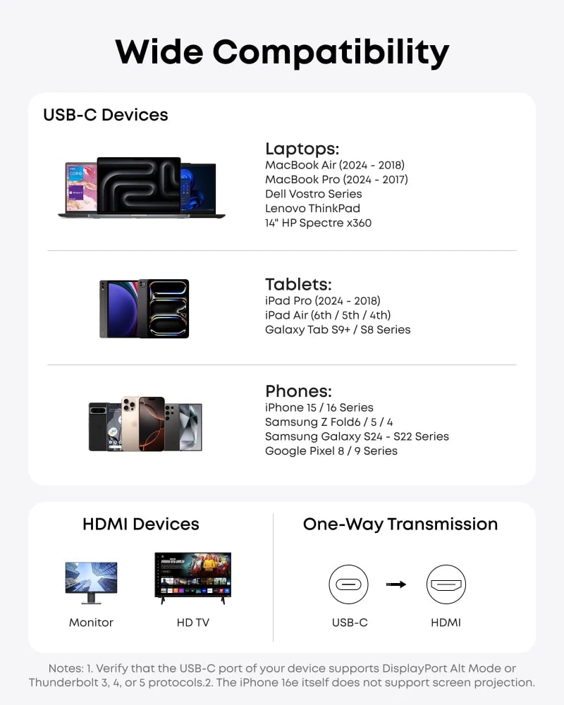 سلك انكر نانو تايب سي إلى HDMI بطول 0,9 متر يدعم 4K - اسود