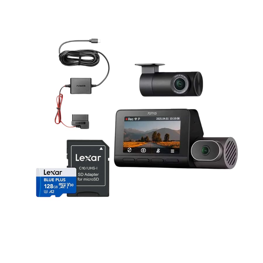 بكج كاميرا سيارة داش كام بالمكثف 70mai T800 امامية وخلفية وداخلية بتقنية HDR بنظام GPS + كيبل 70mai تايب سي موصل للكاميرا من خلال OBD + بطاقة ذاكرة 128جيجا لكسار High-Performance 633x
