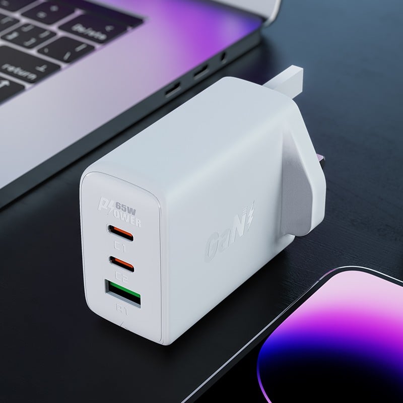 AceFast A44 65W Wall Charger with 2 Type-C Ports and 1 USB Port - White