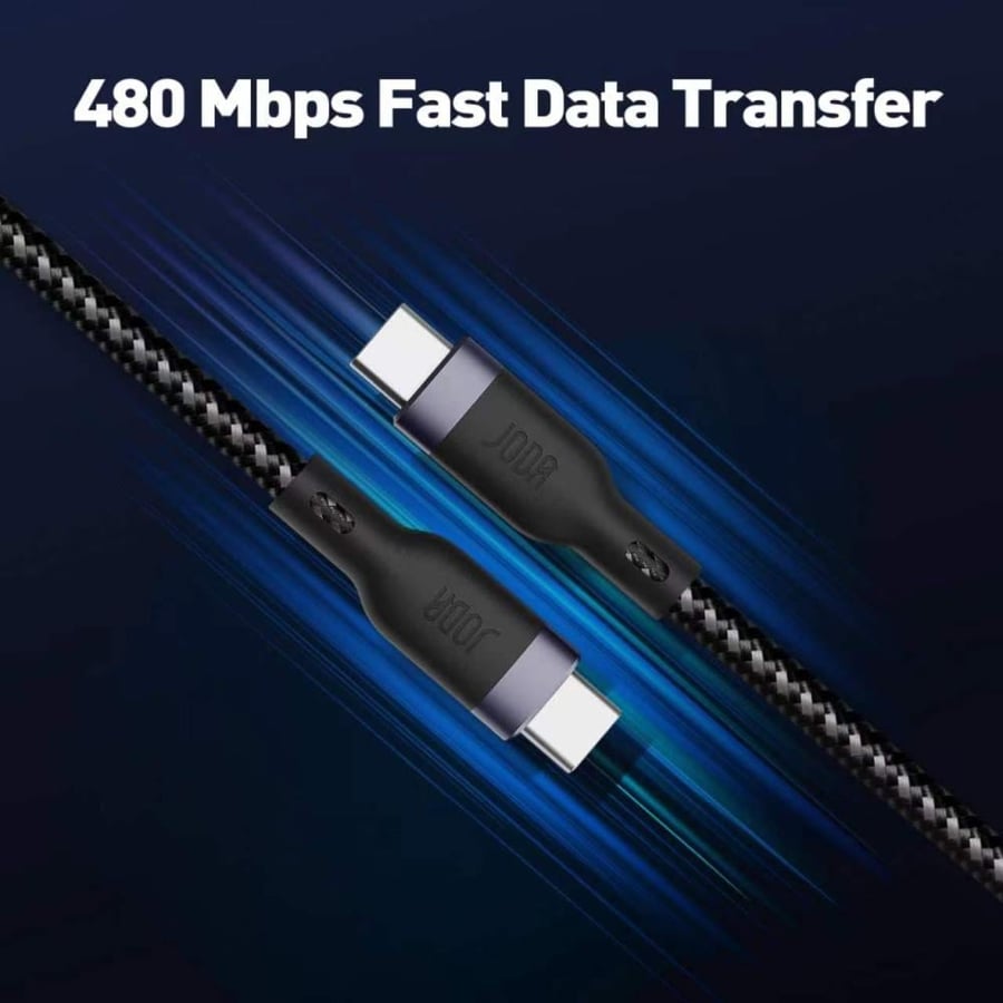 JODA Type-C to Type-C Fiber Cable, 240V, 2m Length - Black