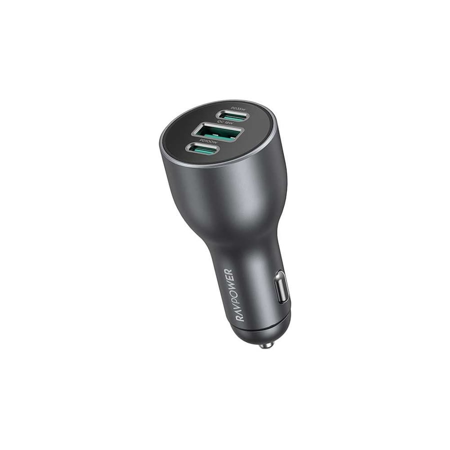 RAVPower 100W Car Charger with 2 Type-C Ports and 1 USB Port