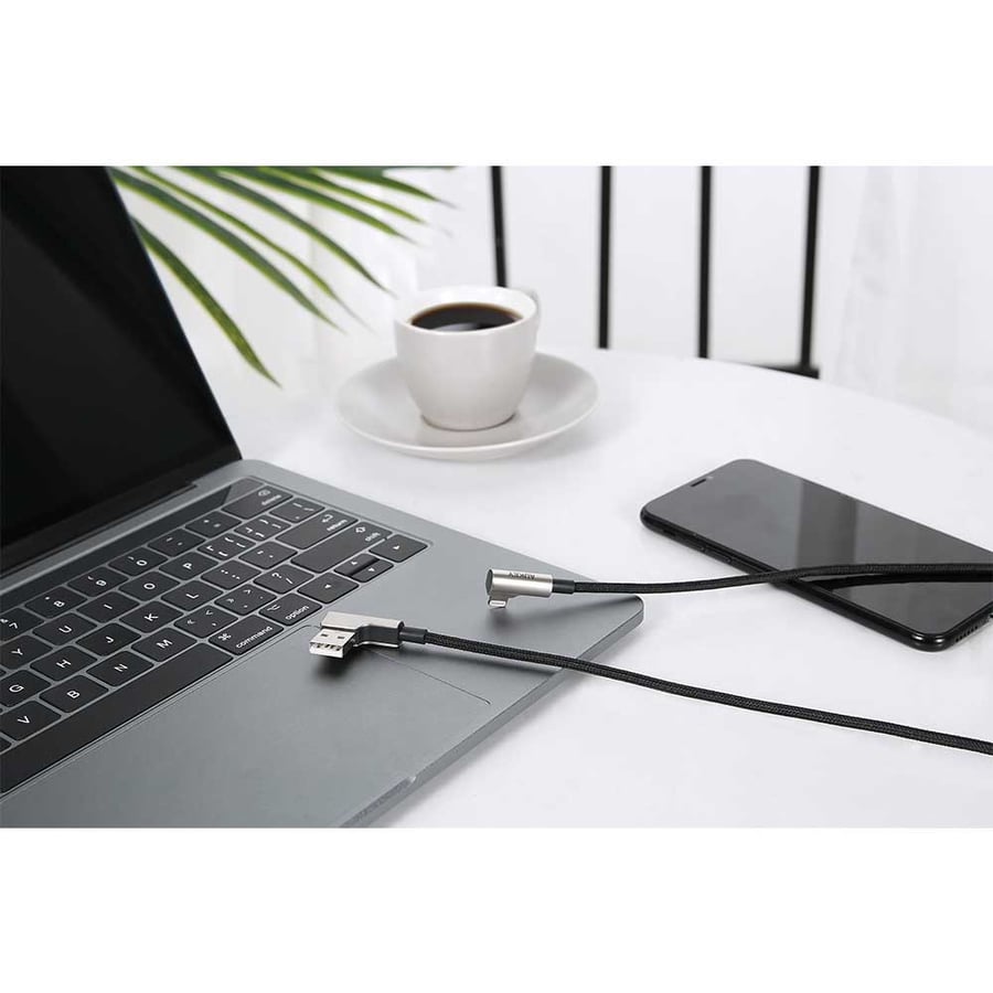 OK braided cable lightning 90 degrees charging and synchronization 1.2m black