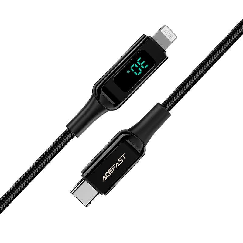 AceFast Type-C to Lightning Cable with 1.2" Screen - Black