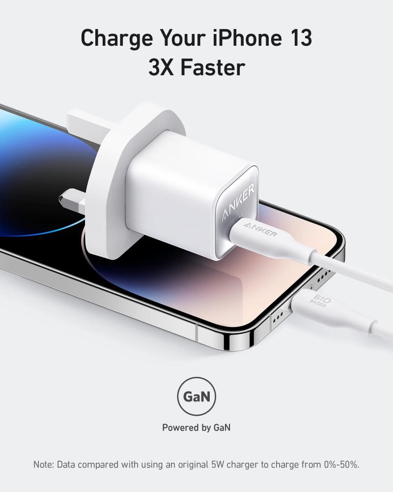 شاحن جداري نانو أنكر بقوة 30 واط بمنفذ USB-C - ابيض