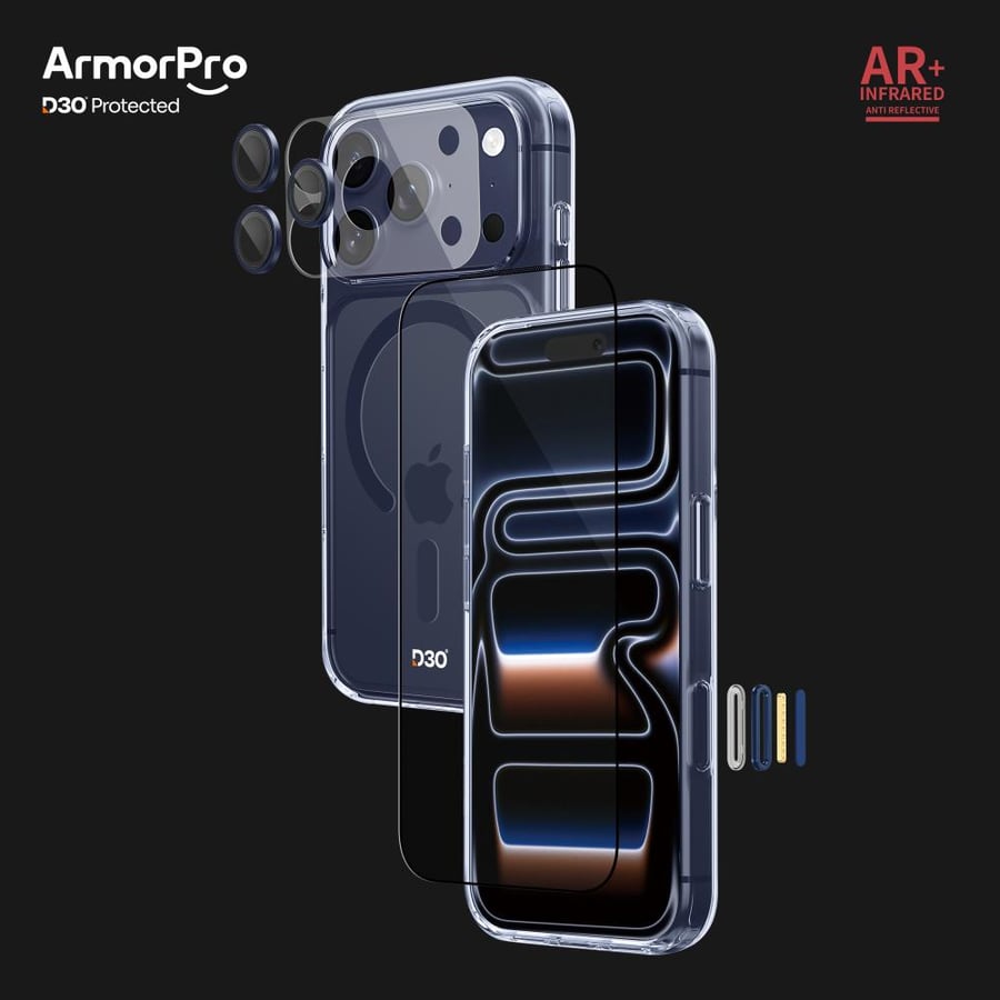 بكج ArmorPro اربعة في واحد ( كفر حماية ماج سيف ازرق + حماية شاشة شفافة + كفر للعدسات + حماية للعدسات ) للايفون 17 برو ماكس