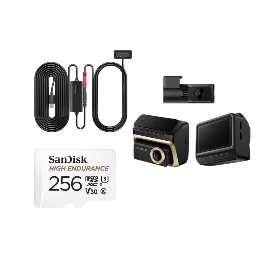 بكج داش كام DDPAi Z90 Master كاميرا امامية 4K وخلفية 4K تدعم GPS و 4G + كيبل تايب سي موصل للكاميرا +سانديسك High Endurance بطاقة ذاكرة 256 جيجابايت 4k بسرعة 100 ميجابايت/ثانية