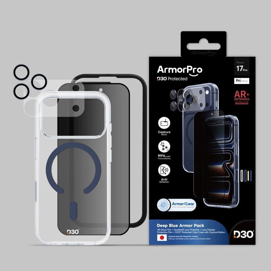 بكج ArmorPro اربعة في واحد ( كفر حماية ماج سيف ازرق + حماية شاشة خصوصية + كفر للعدسات + حماية للعدسات ) للايفون 17 برو