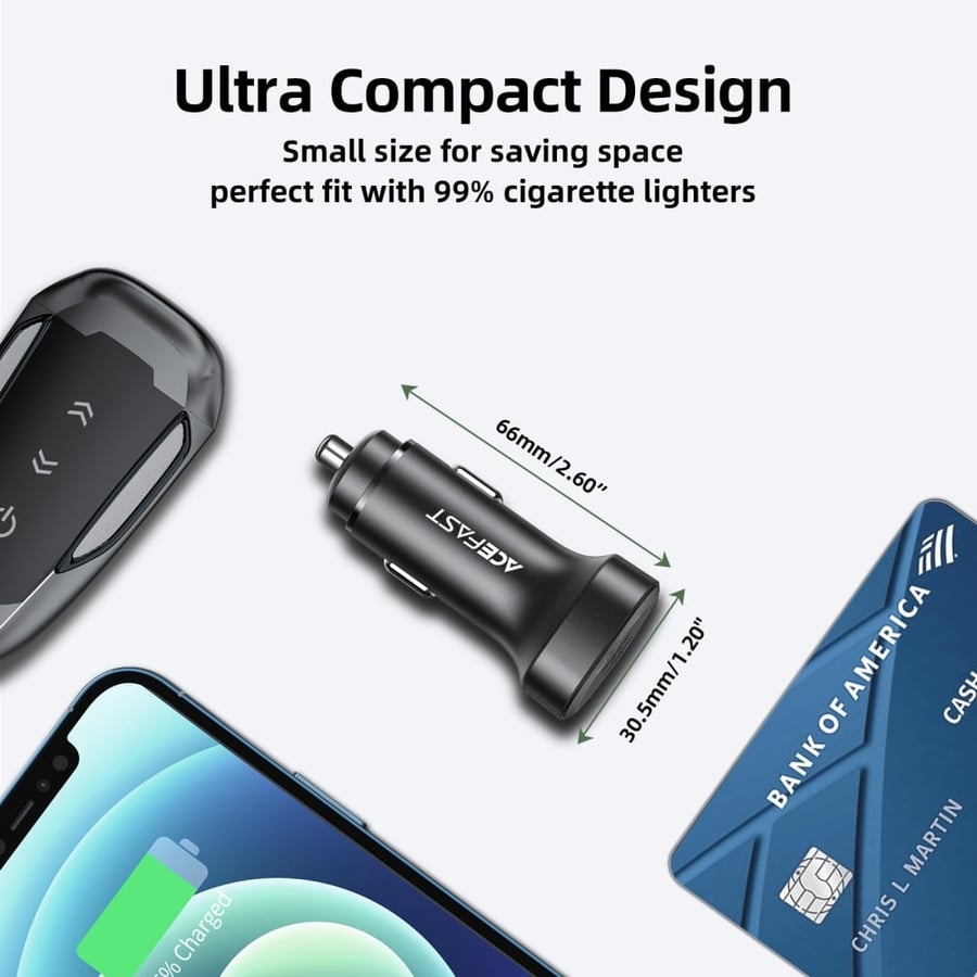 AceFast B2 72W Dual Type-C Car Charger - Black
