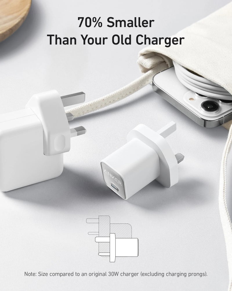 شاحن جداري نانو أنكر بقوة 30 واط بمنفذ USB-C - ابيض