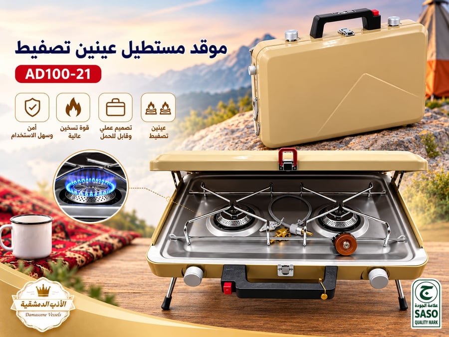 موقد غاز رحلات مستطيل عينين تصفيط ذهبي