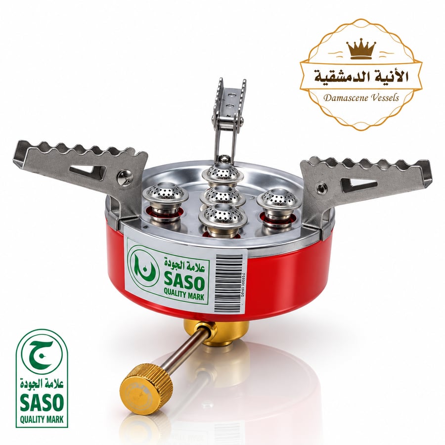 موقد غاز رحلات دائري أحمر متعدد رؤوس اللهب مع مفتاح تحكم نحاسي