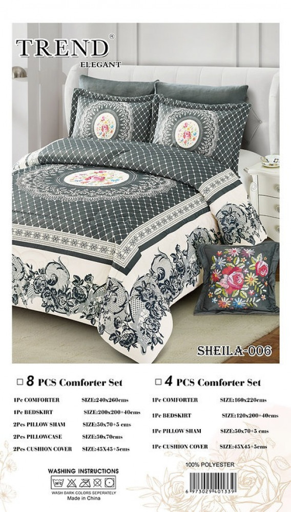 SHEILA-006 Gray Fur Embroidered Fur Furnished Winter Set 4 Pieces