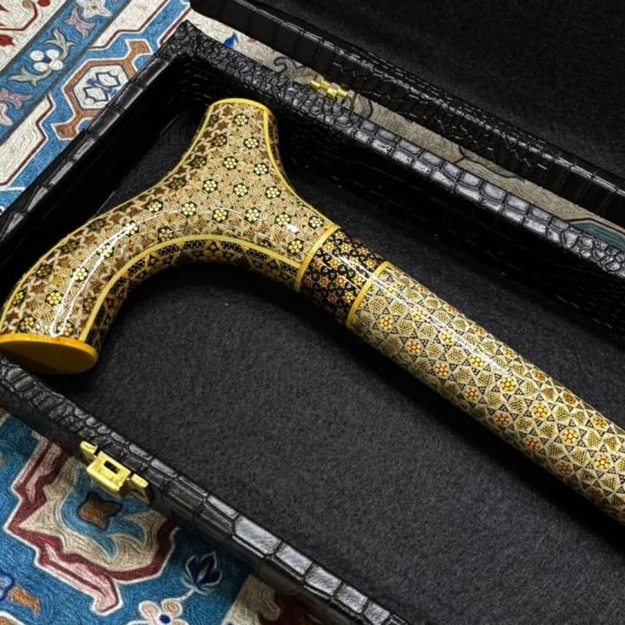 عصا بالفسيفساء و نحاس عمل يدوي فخم