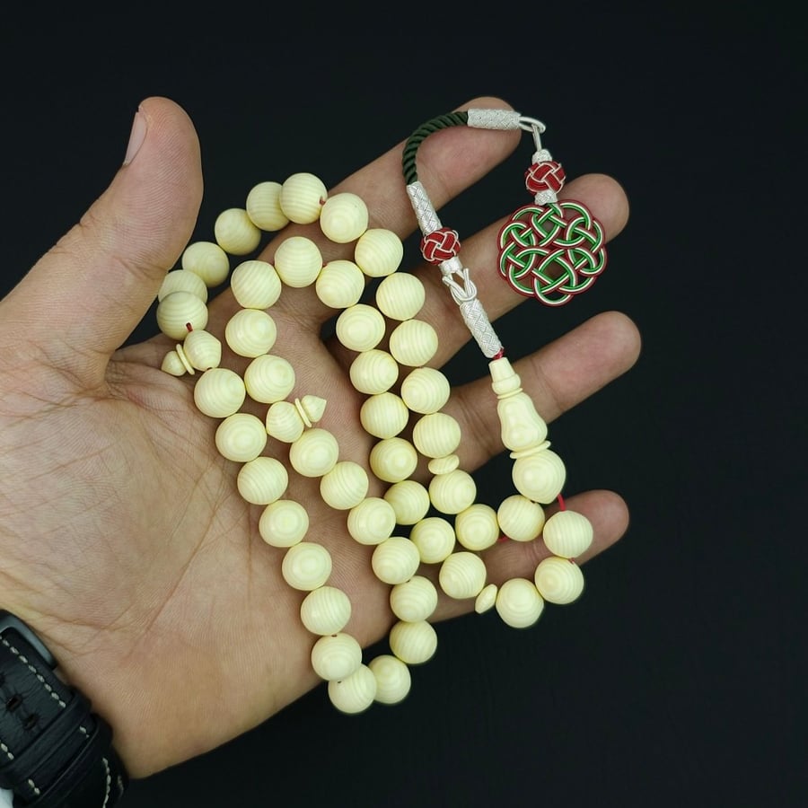 مسباح مستكه رجالي فخم شبيه العاج مع طربزونه فضه