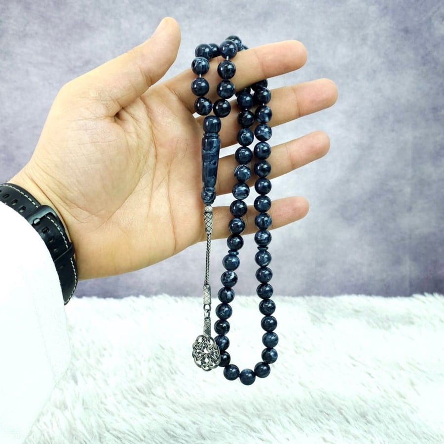 مسباح بكلايت كحلي مموج مع طربزونة فضه اهداء رجالي