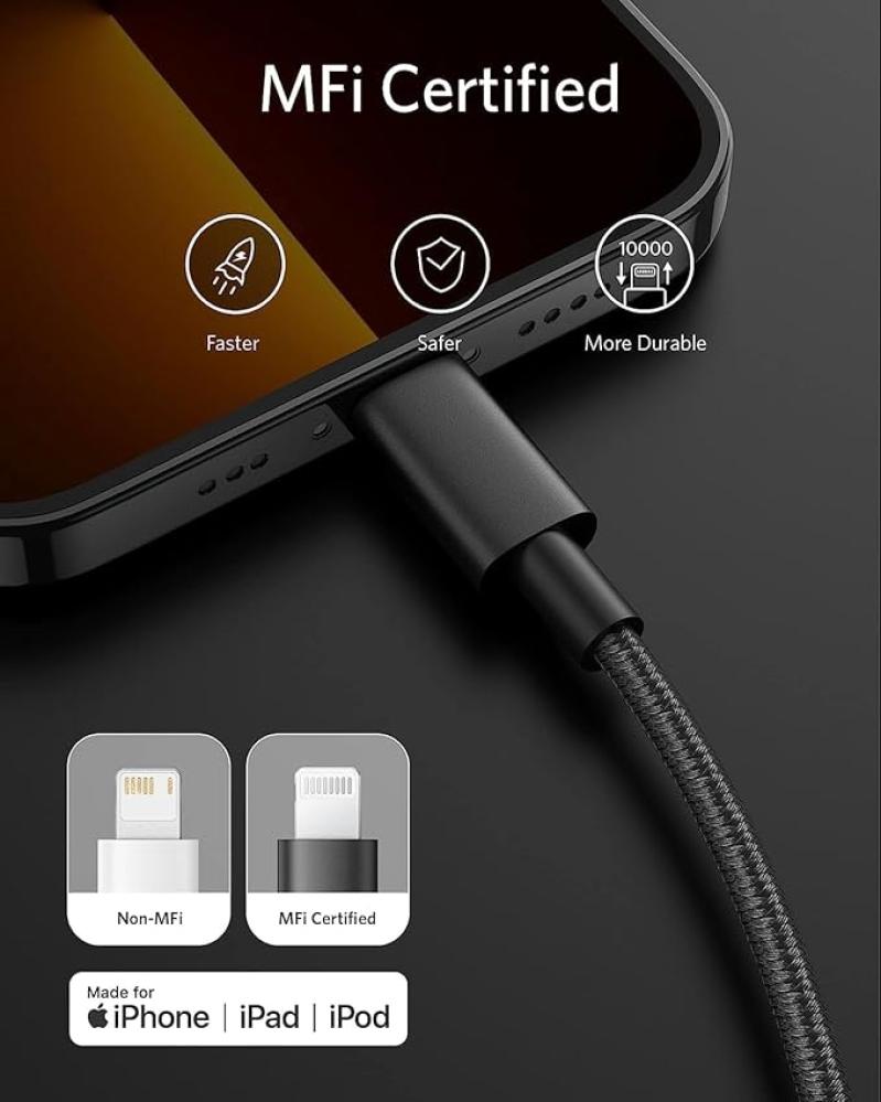 كيبل Anker القماشي Type-C إلى Lightning بطول 3 متر - 322 اللون أسود