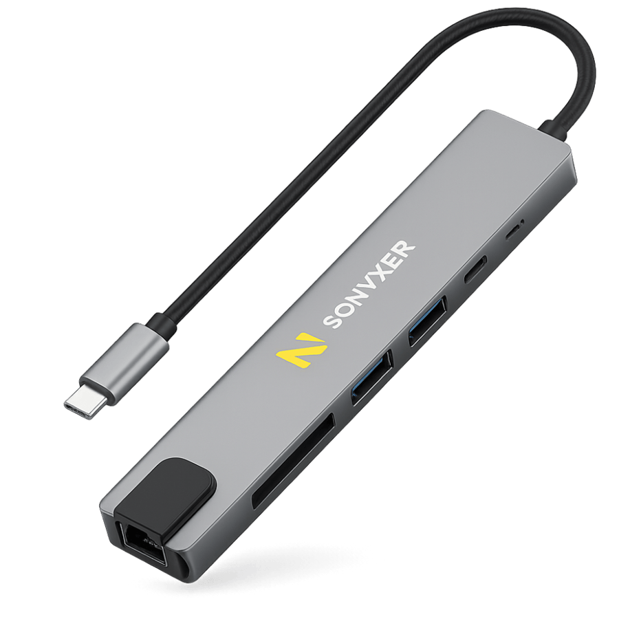 محول USB-C متعدد المنافذ 8 في 1 من SONYXER – HDMI وUSB وRJ45 وTF