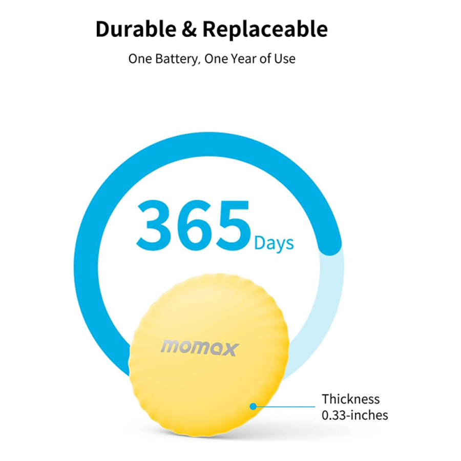 Momax Pin Tag Tracker - Yellow (BR5) Compatible with Apple