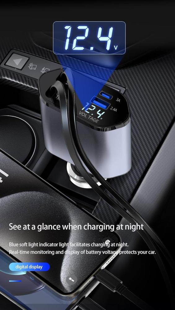 TENPLUS SUPER 120W 6 IN 1 FAST CAR CHARGER BLACK T3473