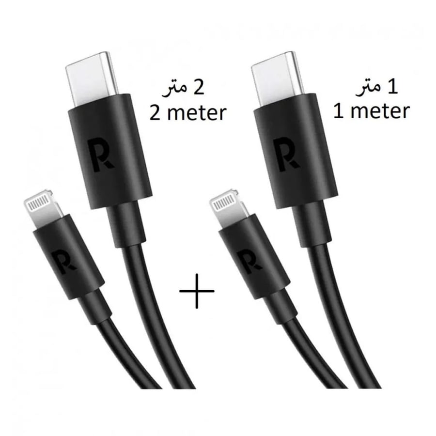 RAVPower 2-Pack 1m & 2m Type-C to Lightning Charging Cable - Black